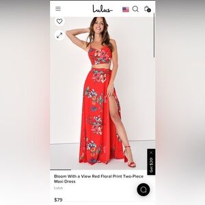 Lulus Bloom With a View Red Floral Print Two-Piece Maxi Dress - L